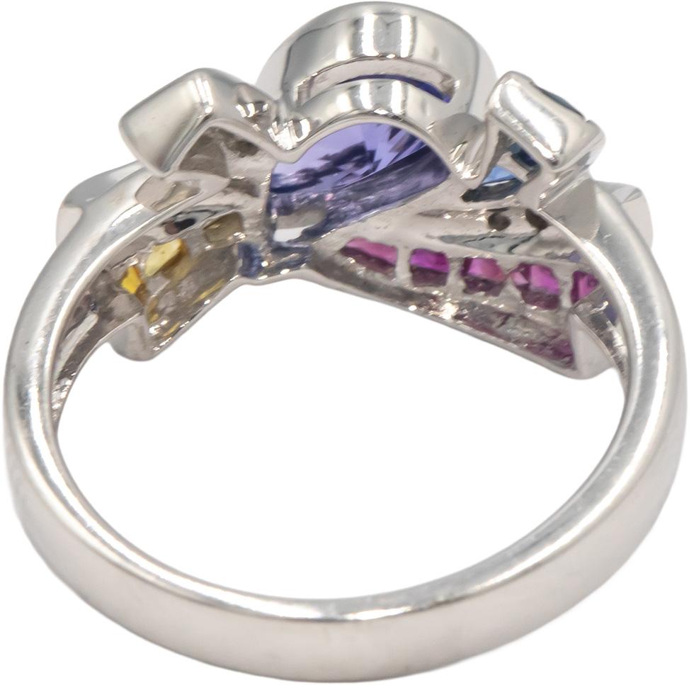 18k White Gold 1.40CT Diamond Tanzanite Sapphire Ruby Ribbon Ring Size 7