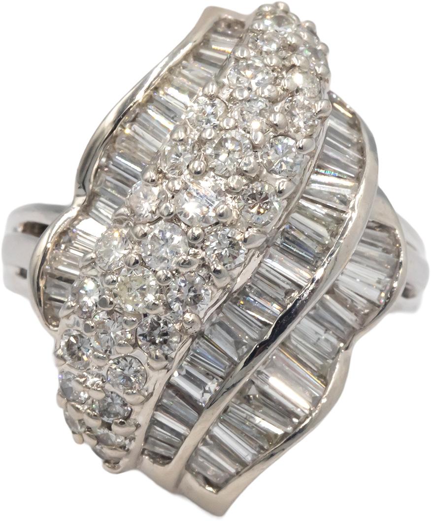 14k White Gold Round & Baguette Diamond Cluster Cocktail Ring 3.50CT Size 8
