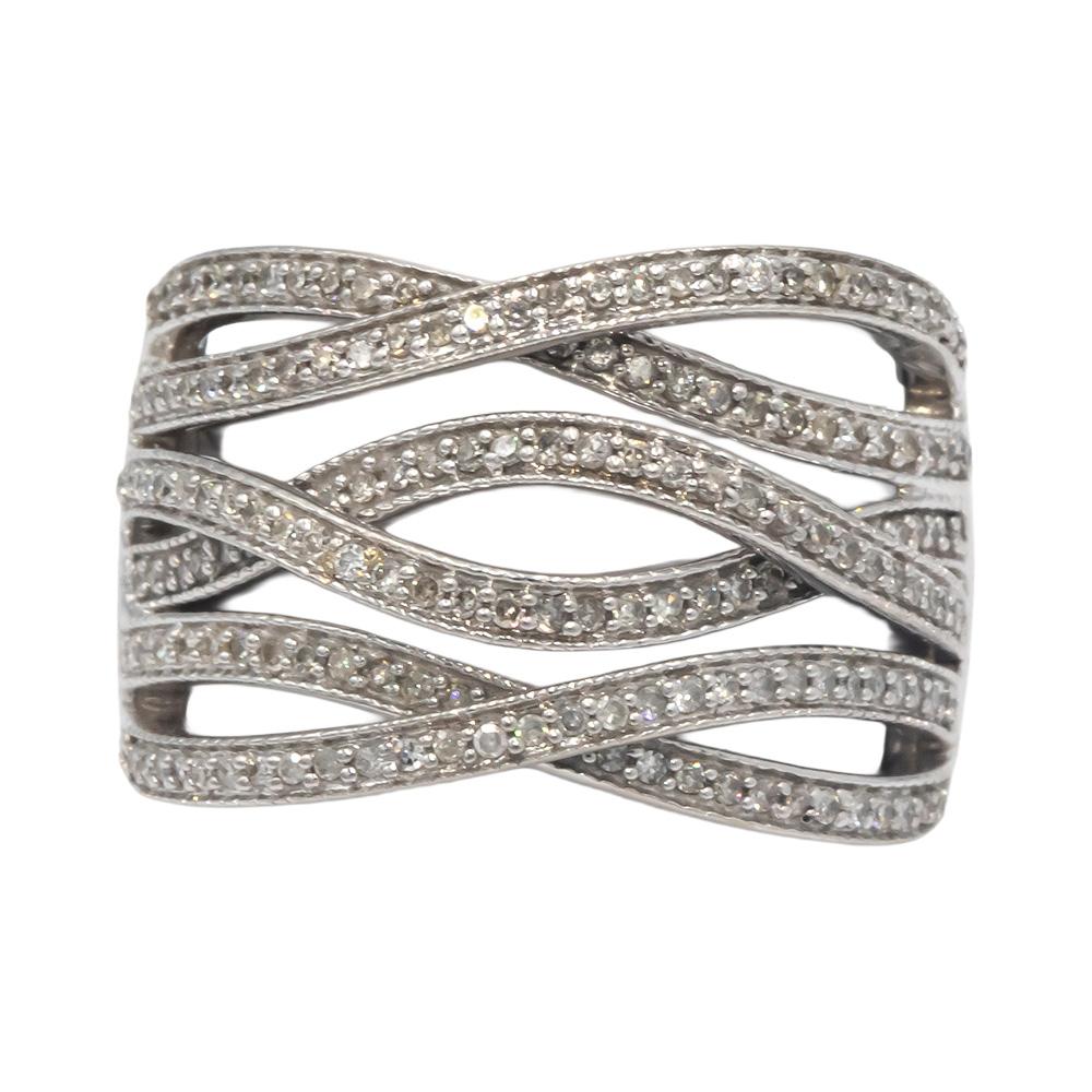 14k White Gold Round Diamond Wavy Multi-Band Ring 0.50CT Size 7.25