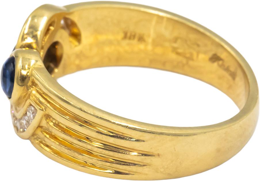 KALATI 18k Yellow Gold Diamond and Sapphire Swirl Band Ring 0.40CT Size 6