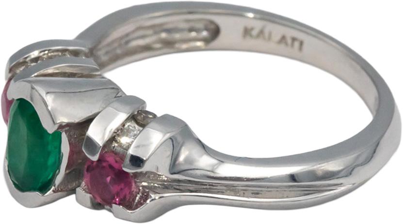 KALATI Designer 18k White Gold 0.73CT Diamond Emerald Tourmaline Ring Size 6