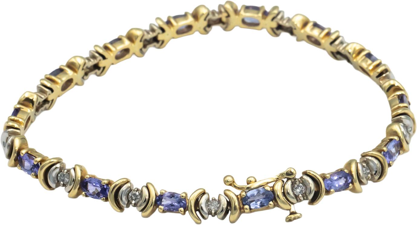 14k Yellow & White Gold 1.65CT Diamond and Tanzanite Fancy Tennis Bracelet
