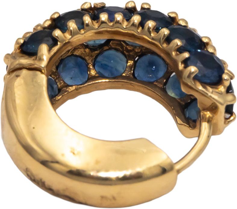 14k Yellow Gold 3.50CT Blue Sapphire Hoop Huggie Earrings