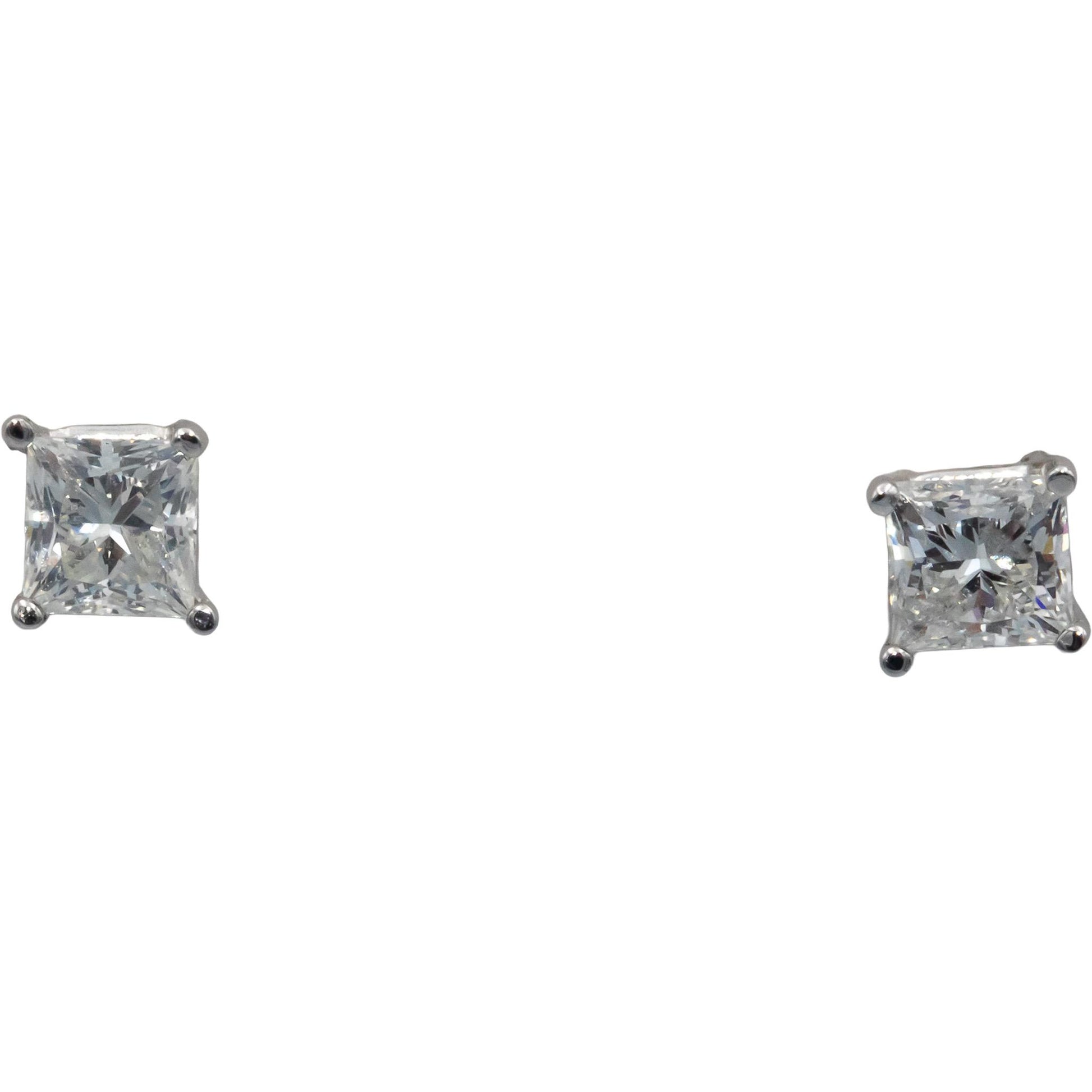 14k White Gold Princess Cut Diamond Stud Earrings 1.67CT