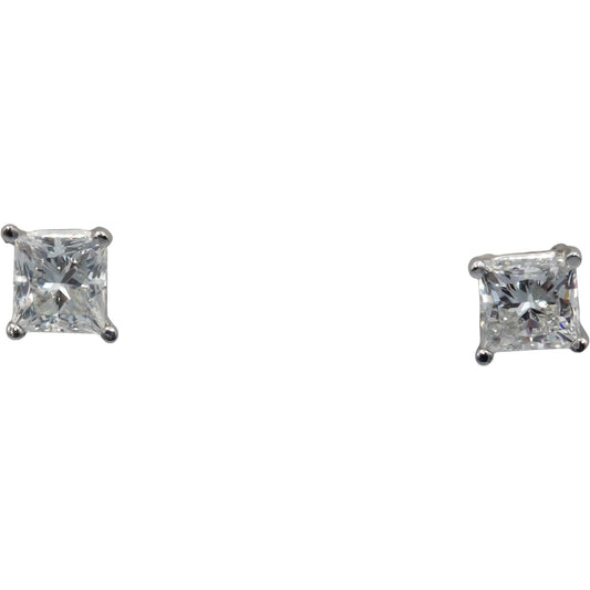 14k White Gold Princess Cut Diamond Stud Earrings 1.67CT