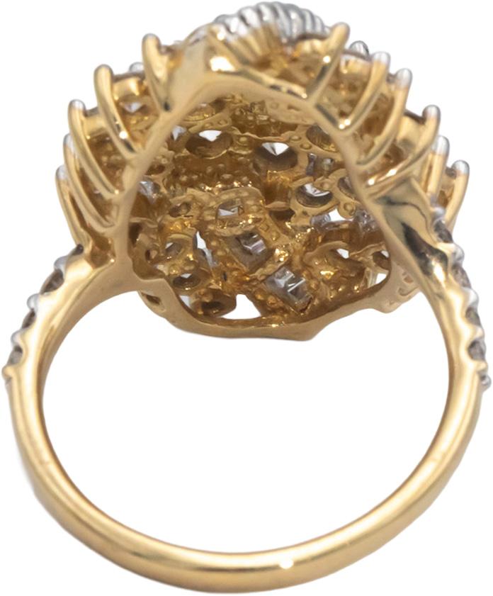 10k Gold 3.0CT Round and Baguette Cut Diamond Cluster Cocktail Ring Size 7