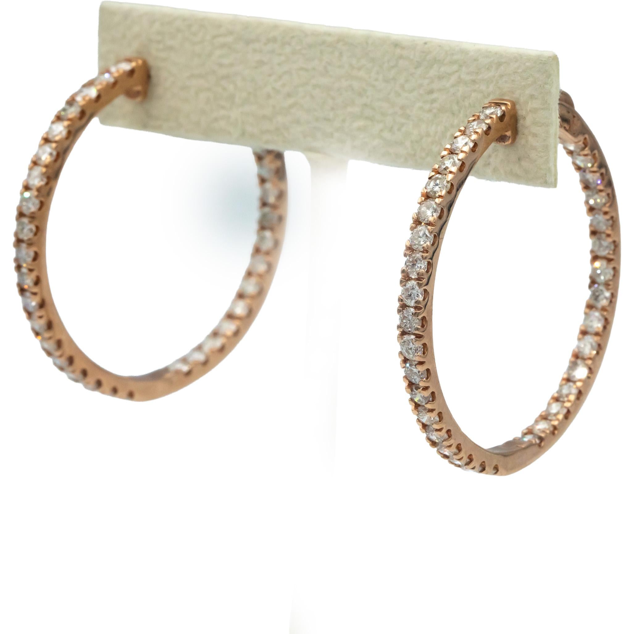 10k Rose Gold Round Cut Diamond Inside Out Hoop Earrings 5.0CT