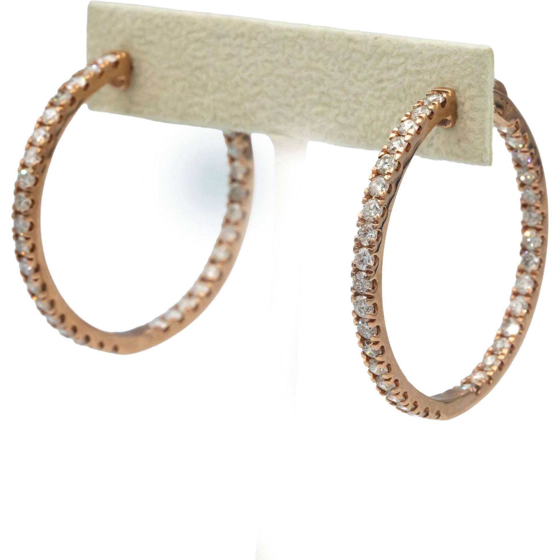 10k Rose Gold Round Cut Diamond Inside Out Hoop Earrings 5.0CT