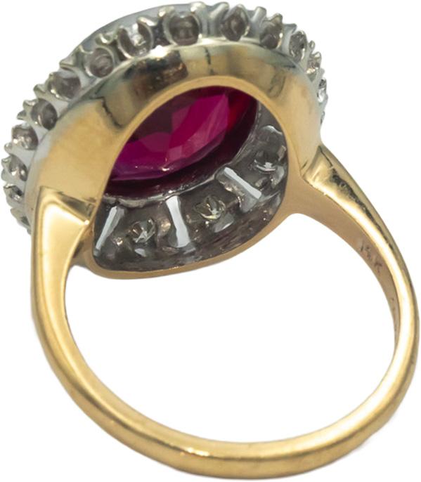 Vintage Antique 14k White Yellow Gold 0.20CT Diamond & Synthetic Red Stone Ring
