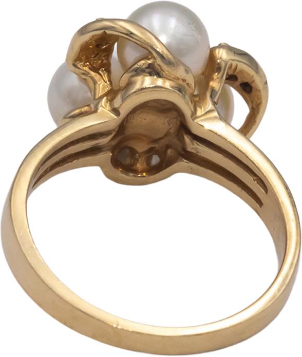 14k Yellow Gold Round Diamond and Pearl Cocktail Ring 0.08CT Size 6