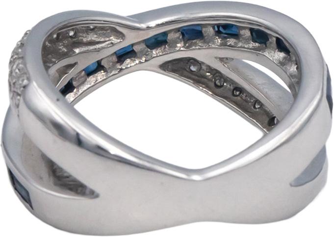 KALATI 14k White Gold Diamond and Sapphire Crossover Ring 1.17CT Size 6.75