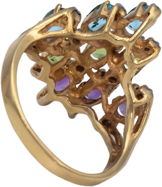 10k Yellow Gold 1.30CT Diamond and Assorted Gemstone Cluster Ring Size 7.5