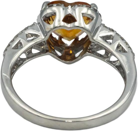 14k White Gold 2.29CT Diamond and Citrine Heart Ring Size 6.75