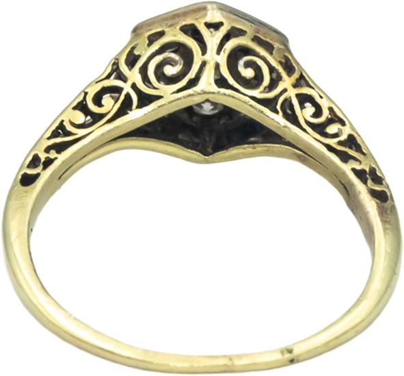 Antique Vintage 14k Yellow Gold 0.25CT VS Diamond Filigree Ring Size 6.5