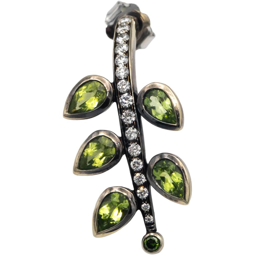 14k White Gold Black Rhodium 2.70CT VS Diamond and Peridot Floral Drop Earrings