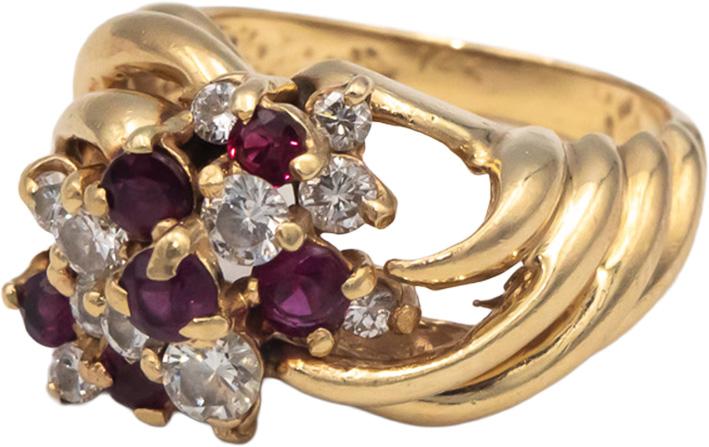 14k Yellow Gold Diamond and Ruby Cocktail Ring 1.25CT Size 5.5