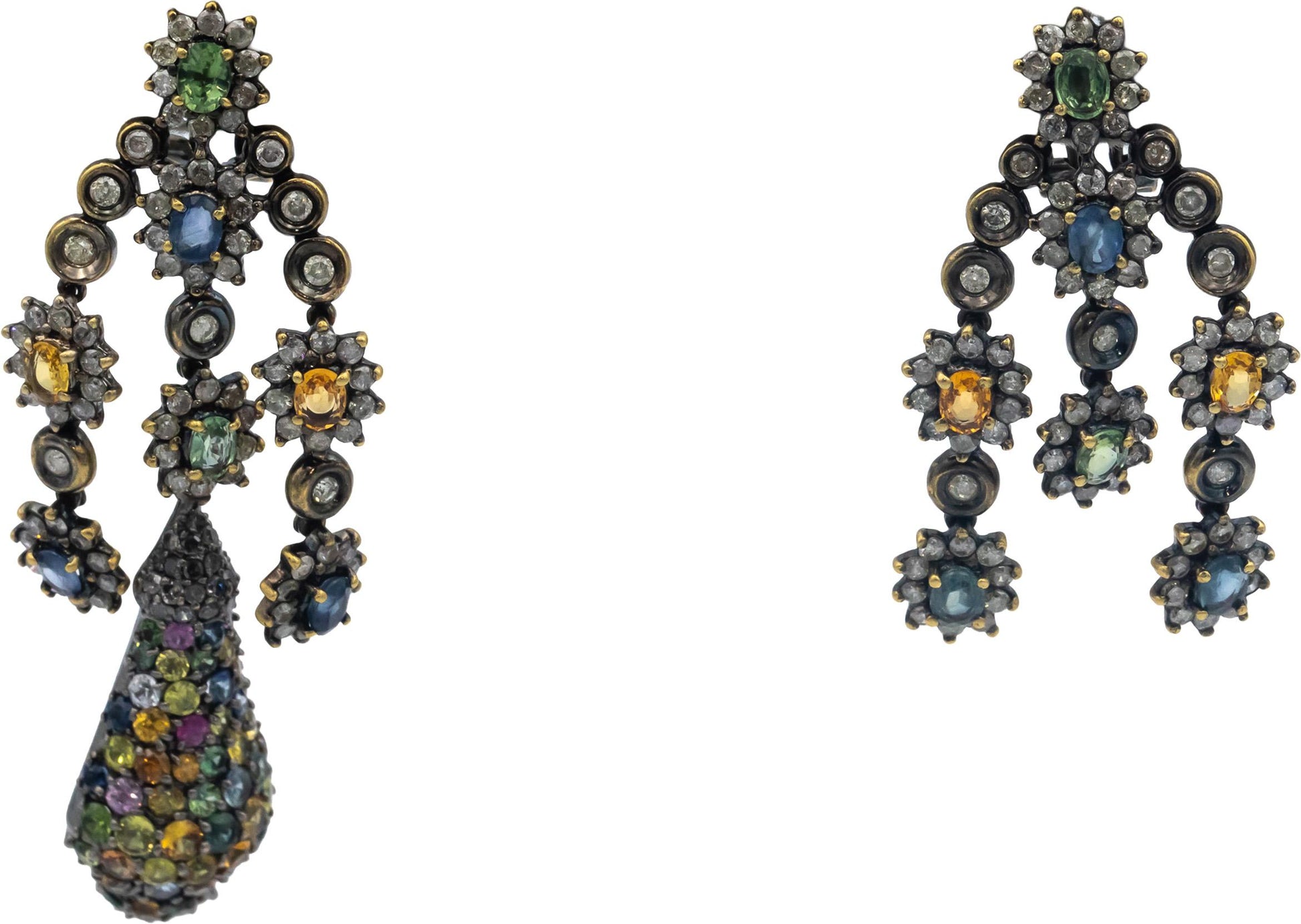 18k White Yellow Gold Diamond and Rainbow Sapphire Day Night Earrings 11.0CT