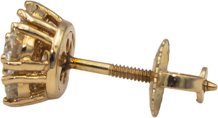 14k Yellow Gold 1.23CT Round Cut Diamond Cluster Stud Screw Back Earrings