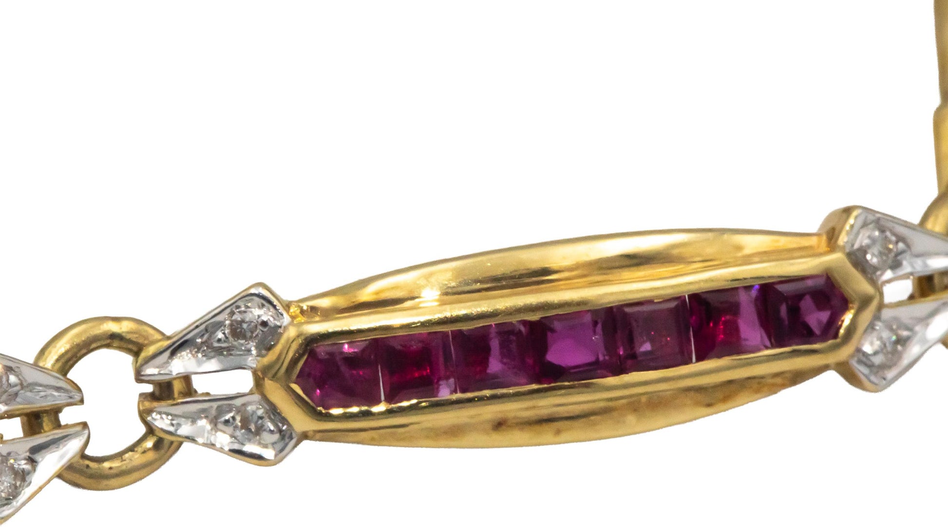 Designer 18k Yellow Gold 2.08CT Diamond and Ruby Link Tennis Bracelet