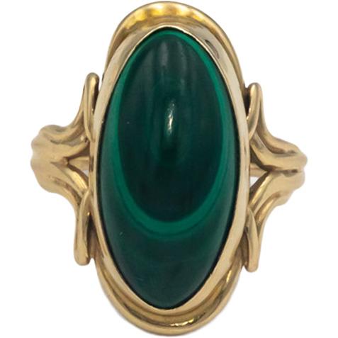 Vintage 14k Yellow Gold 16.8 x 8.0mm Cabochon Malachite Ring Size 5