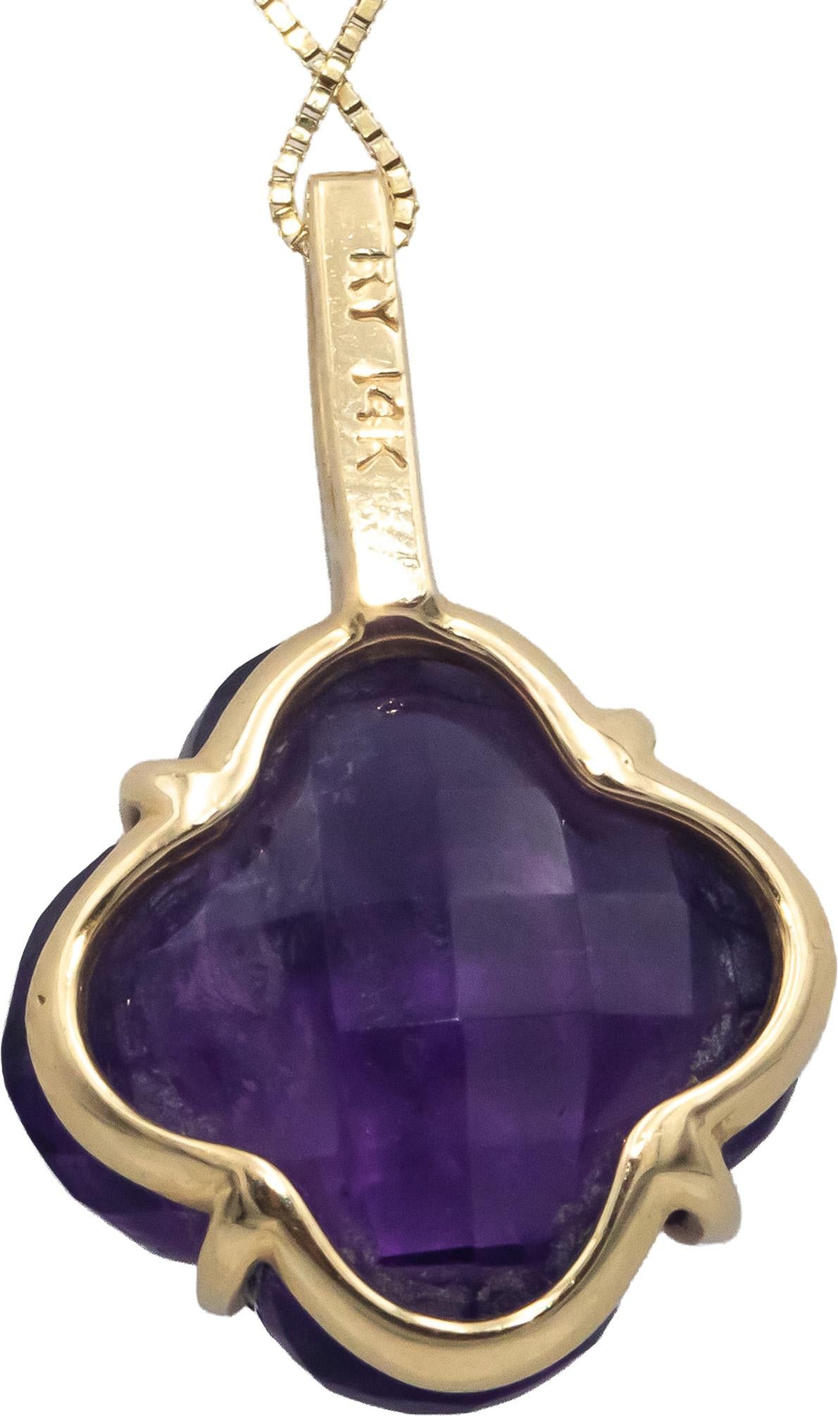 14k Yellow Gold 6.03CT Amethyst Pendant Necklace w/ Diamond Accents