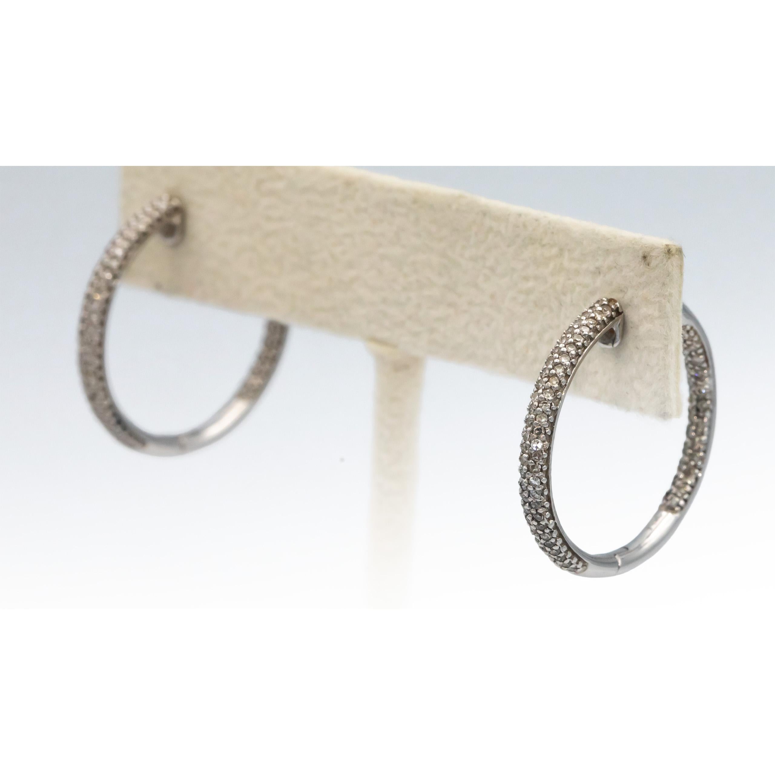 14k White Gold Round Diamond Inside Out Hoop Earrings 0.50CT