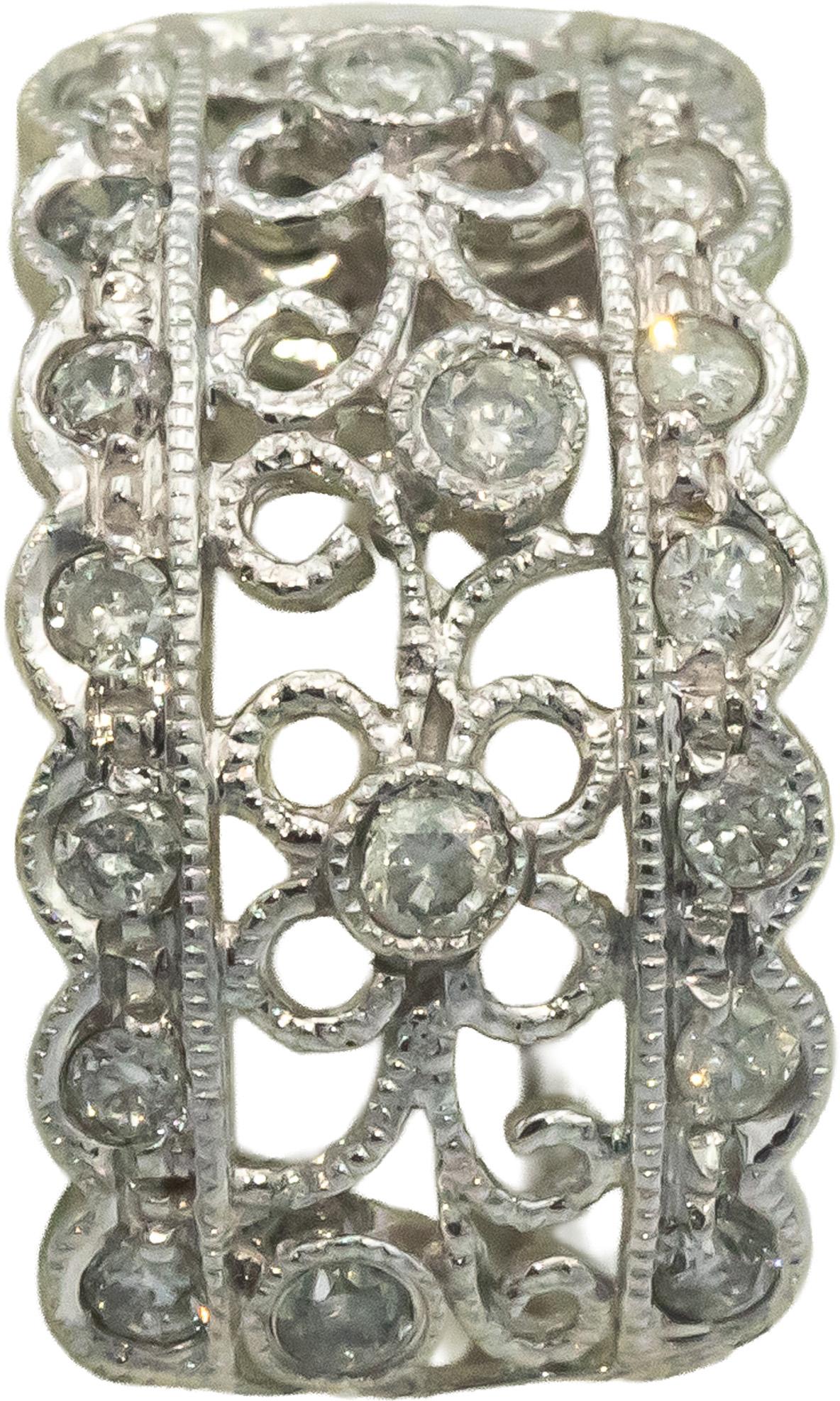 14k White Gold 0.45CT Round Cut Diamond Filigree Hoop Earrings