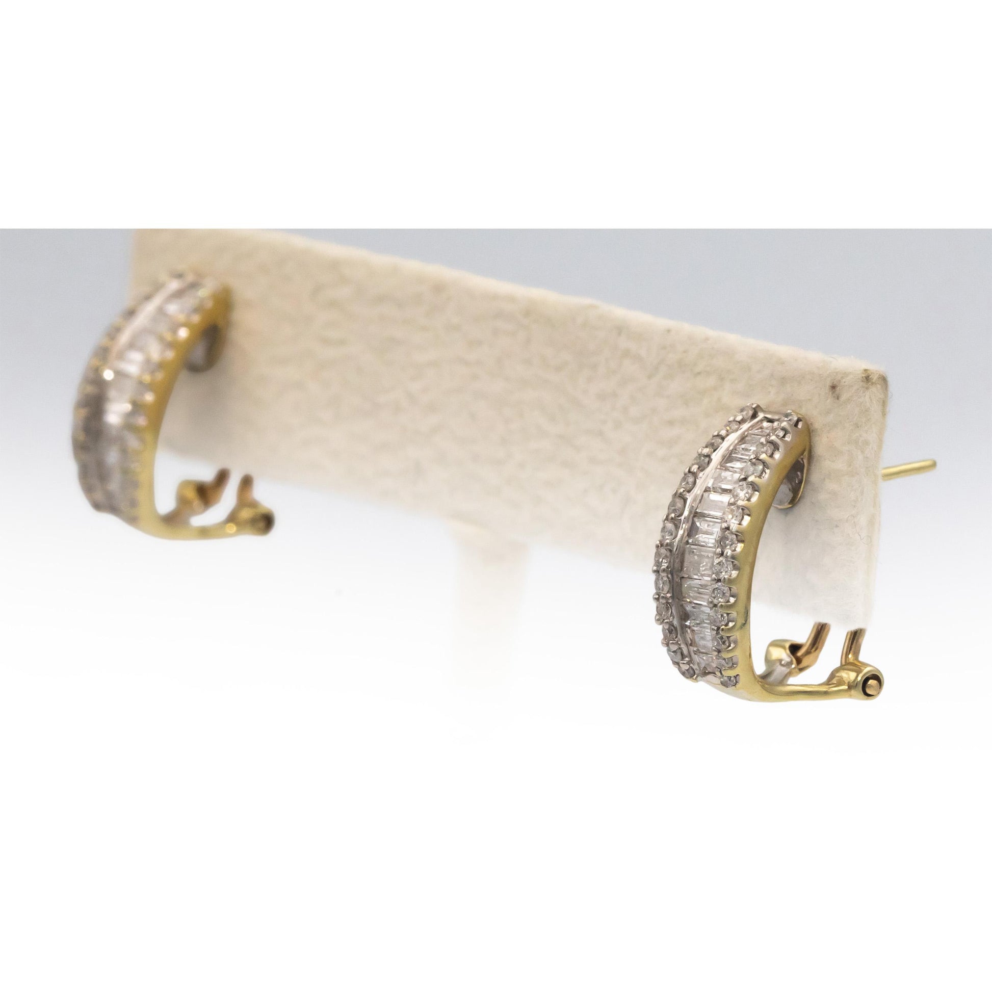 14k Yellow Gold Jewelry 1.0CT Round & Baguette Cut Diamond Curved Earrings