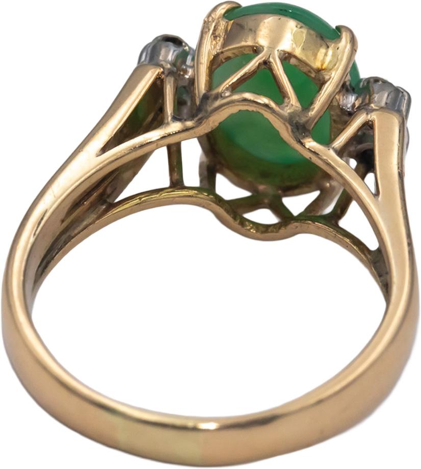 14k Yellow Gold 0.08CT Diamond and Jade Cocktail Ring Size 4.75