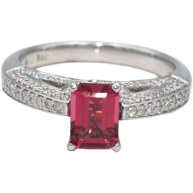 14k White Gold 1.51CT Diamond & Pink Tourmaline Ring Size 7