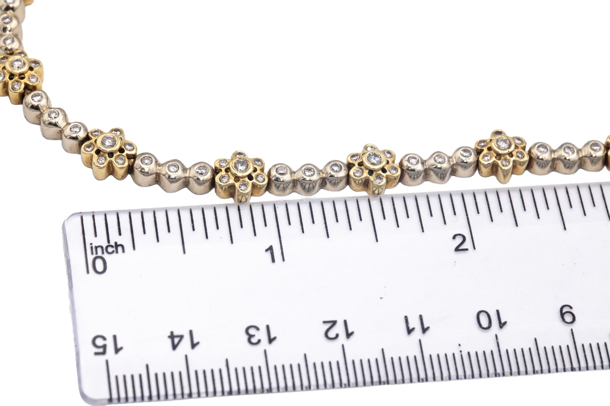 14k Yellow & White Gold Round Cut Diamond Floral Link Necklace 3.50CT