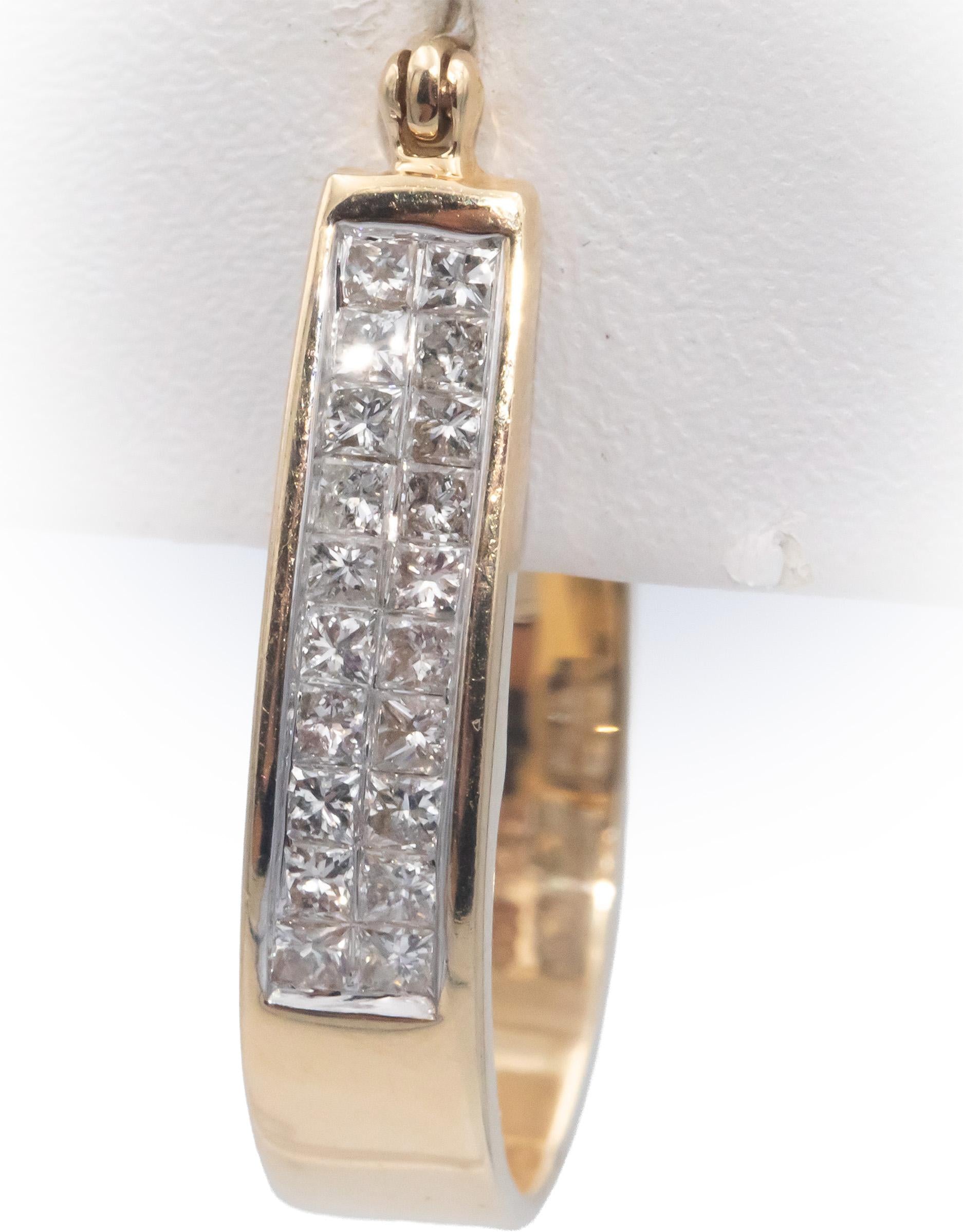 14k Yellow Gold Jewelry 1.0CT Princess Cut Diamond Hoop Earrings