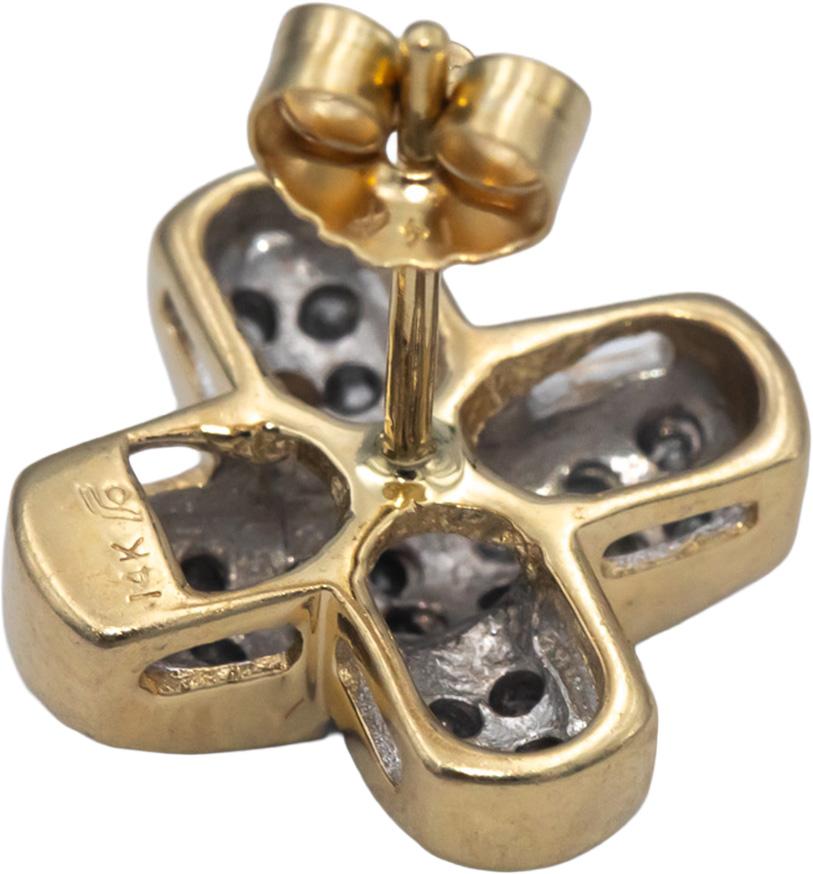 14k Yellow Gold 0.50CT Round Cut Diamond "X" Stud Earrings