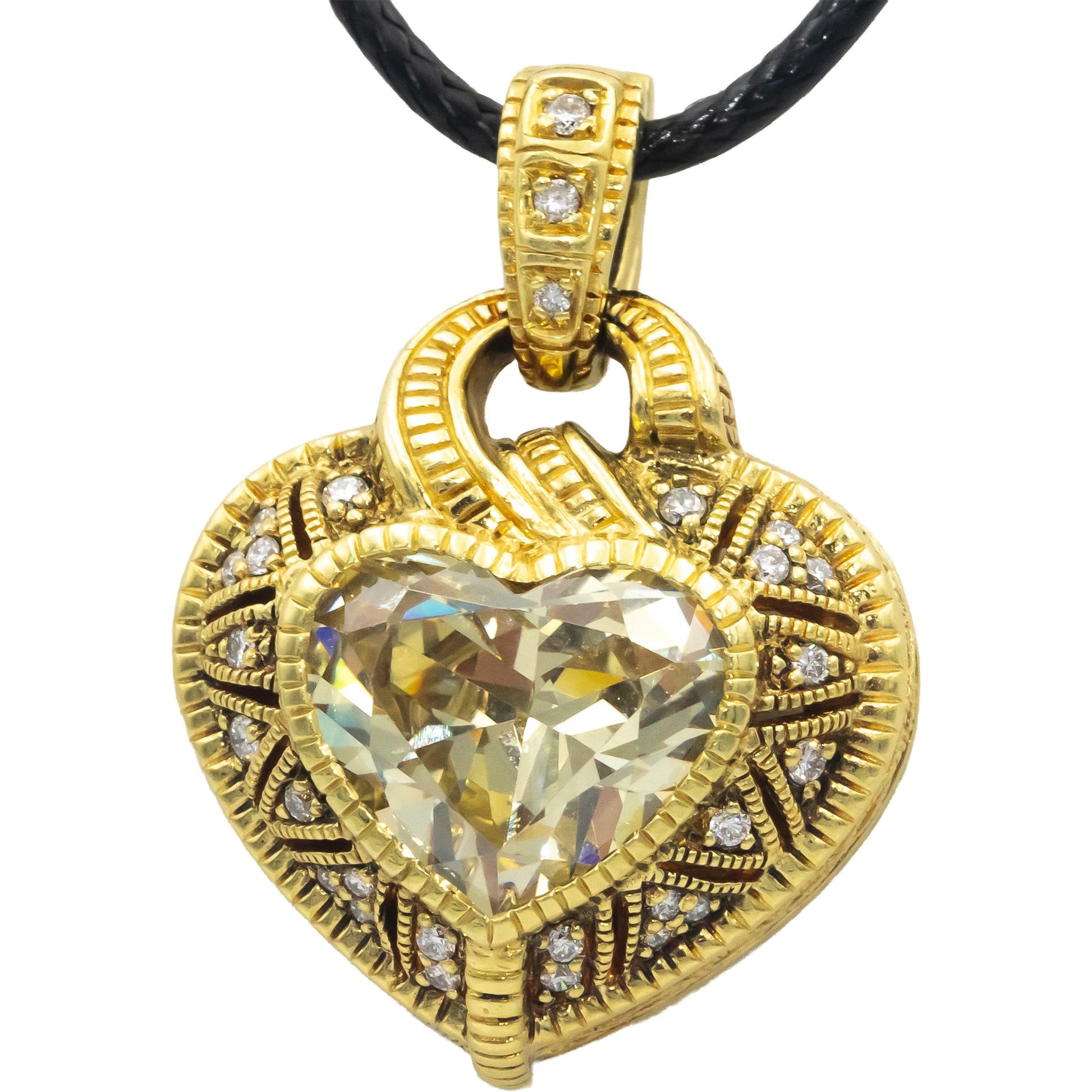 JUDITH RIPKA 18k Yellow Gold Diamond and Quartz Heart Pendant Necklace 5.25CT