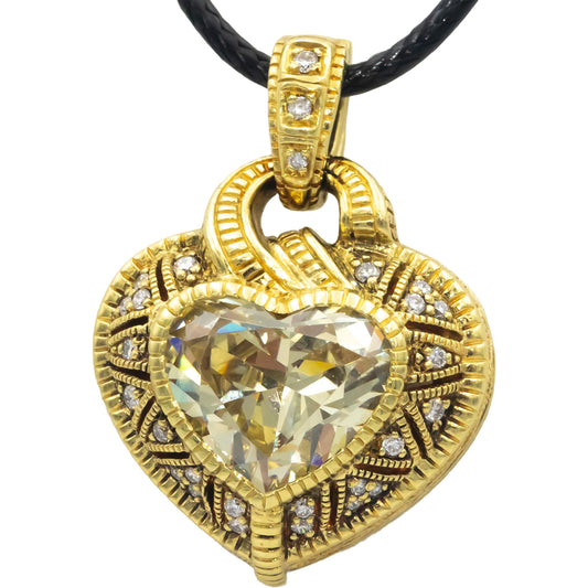 JUDITH RIPKA 18k Yellow Gold Diamond and Quartz Heart Pendant Necklace 5.25CT