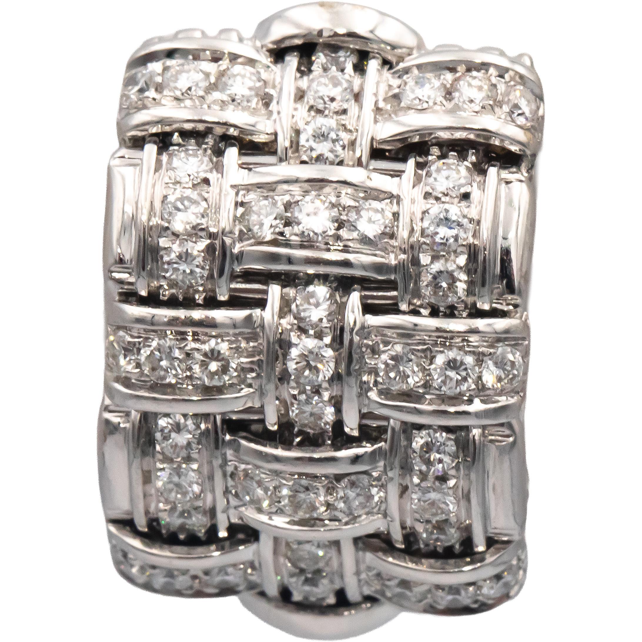 ROBERTO COIN 18k White Gold Diamond Appassionata 3-Row Diamond Earrings 1.25CT