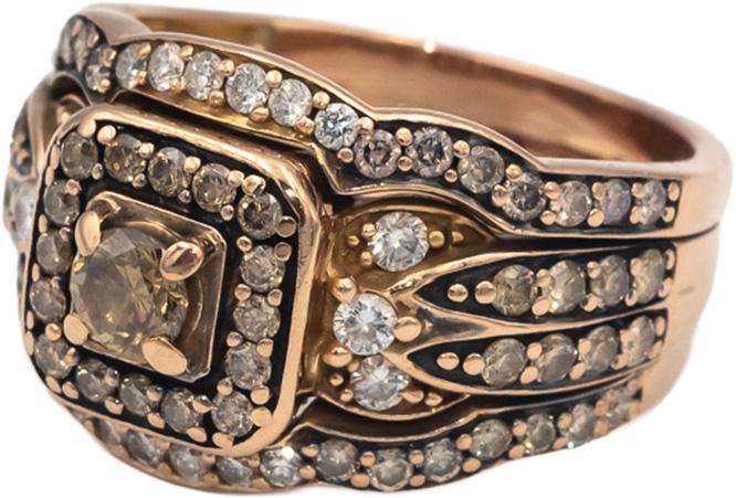 LE VIAN 18k Rose Gold 1.50CT White & Chocolate Diamond Cocktail Ring Size 7