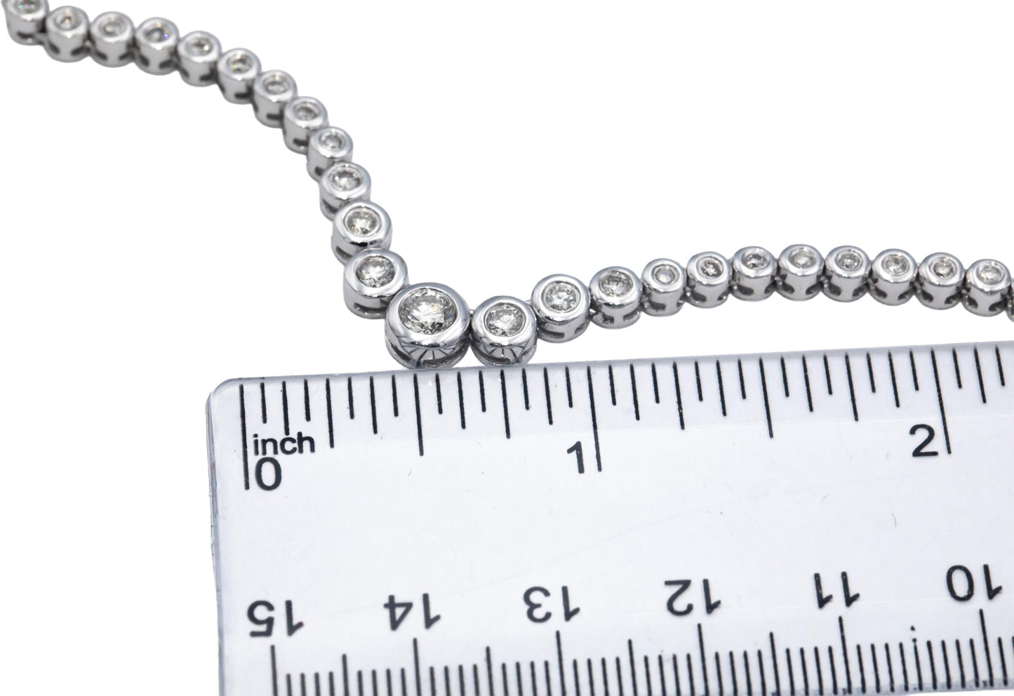 14k White Gold VS Round Cut Bezel Set Diamond Formal Necklace 3.0CT