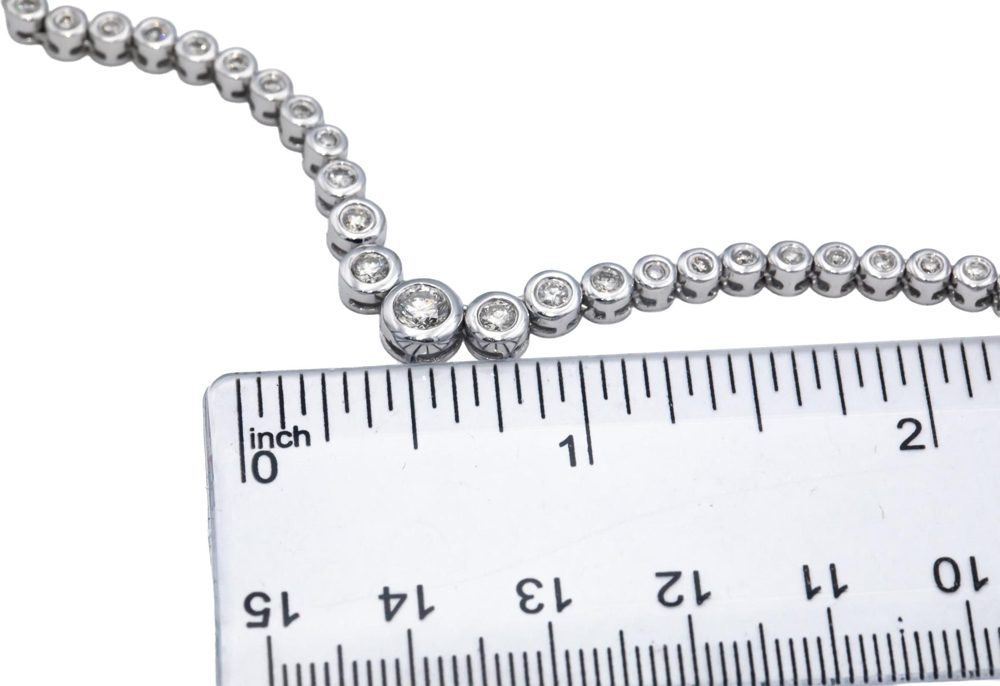 14k White Gold VS Round Cut Bezel Set Diamond Formal Necklace 3.0CT