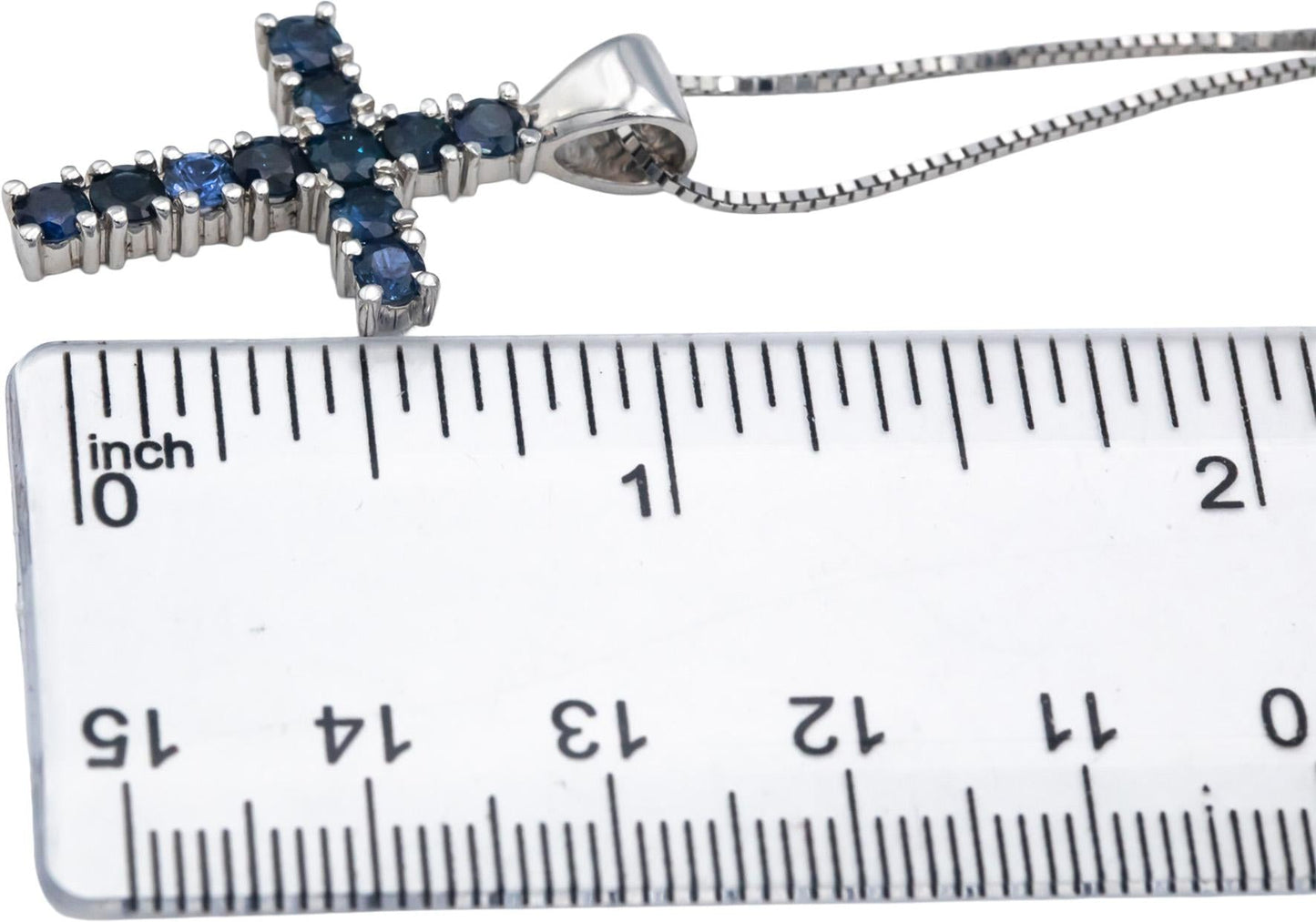 14k White Gold 1.50CT Round Cut Blue Topaz Cross Crucifix Pendant Necklace