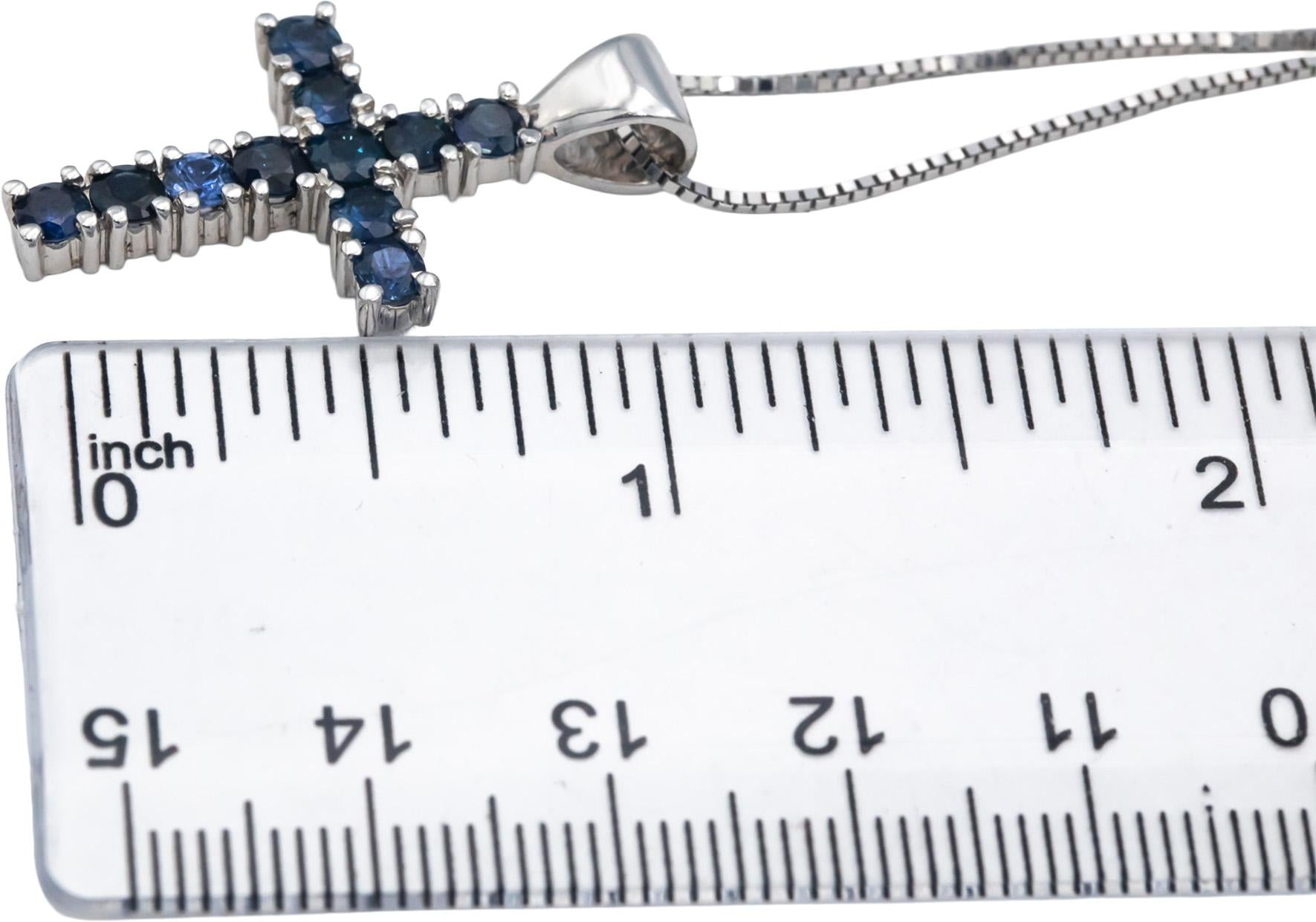 14k White Gold 1.50CT Round Cut Blue Topaz Cross Crucifix Pendant Necklace