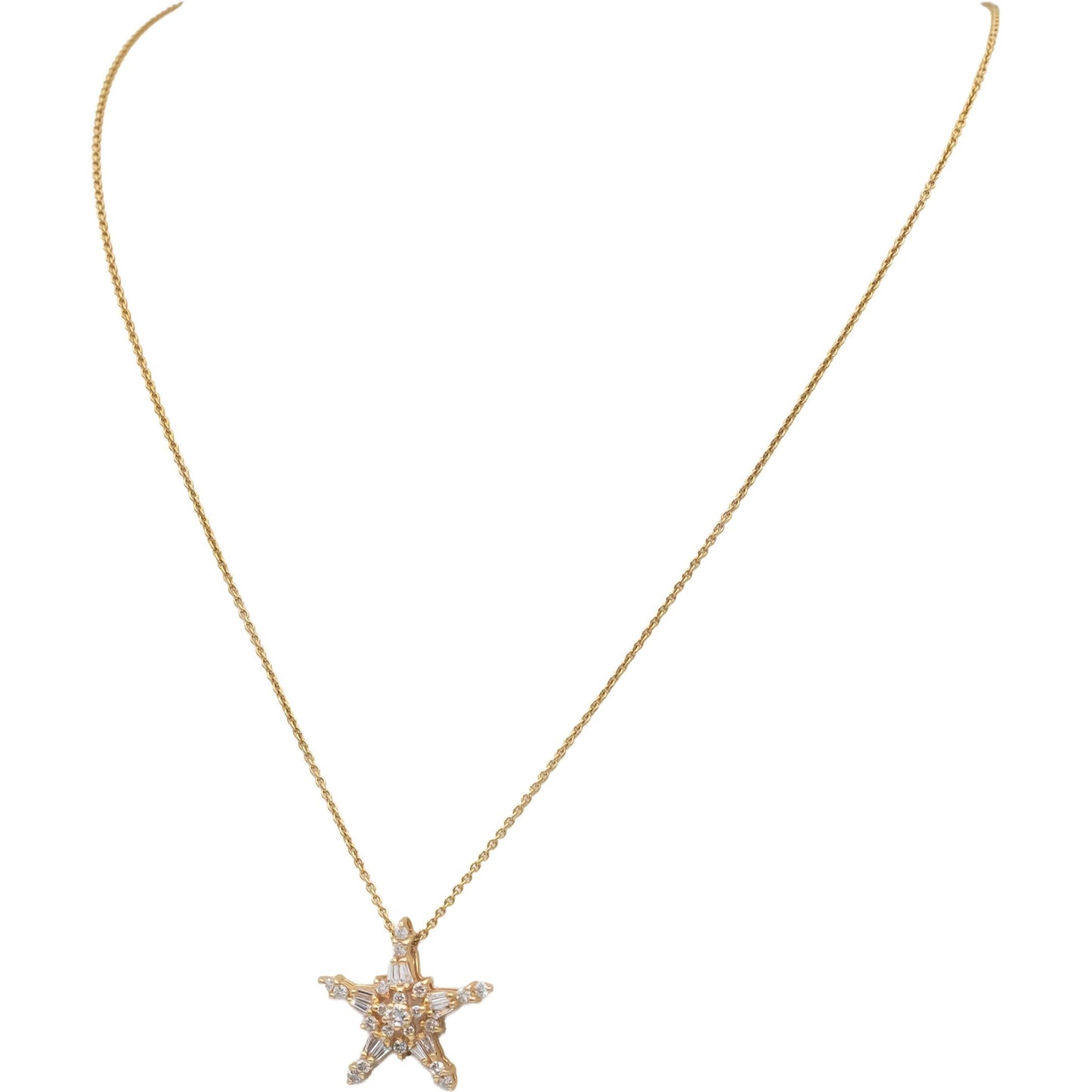 14k Yellow Gold 0.50CT VS Baguette & Round Diamond Star Pendant Necklace