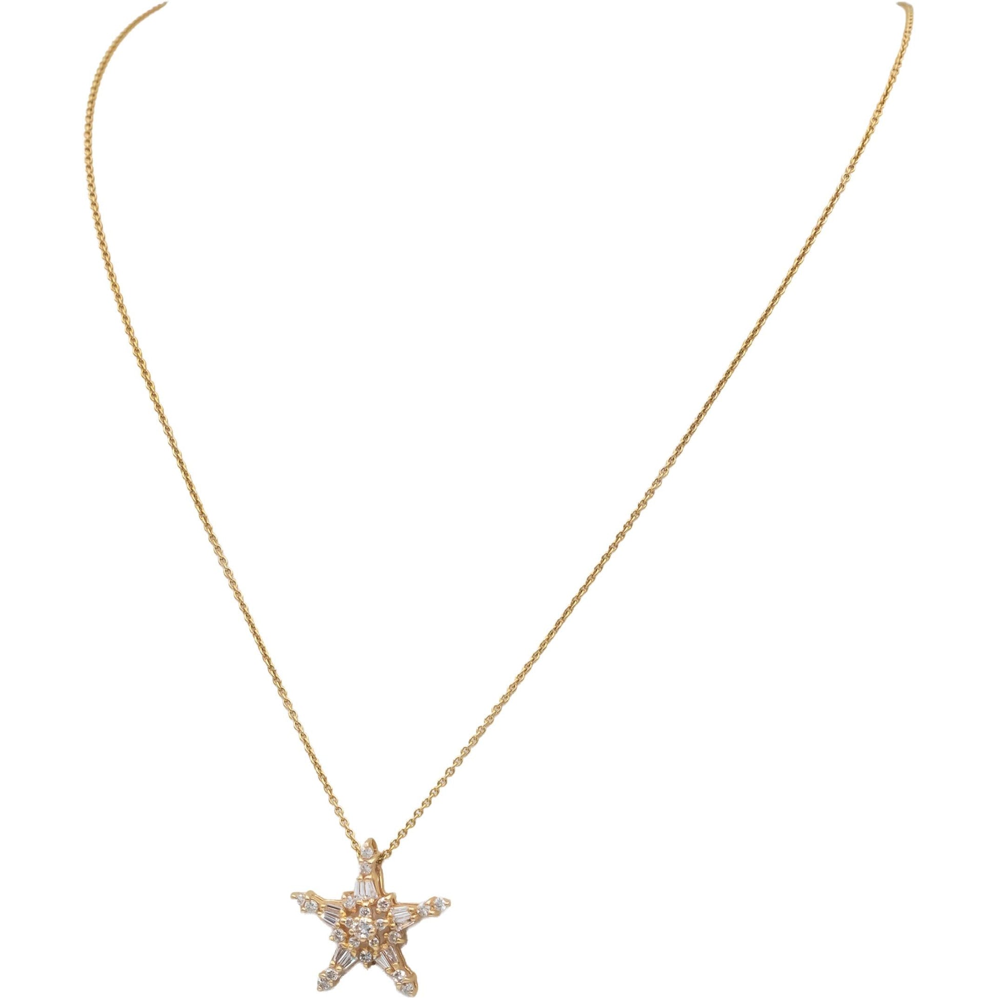14k Yellow Gold 0.50CT VS Baguette & Round Diamond Star Pendant Necklace