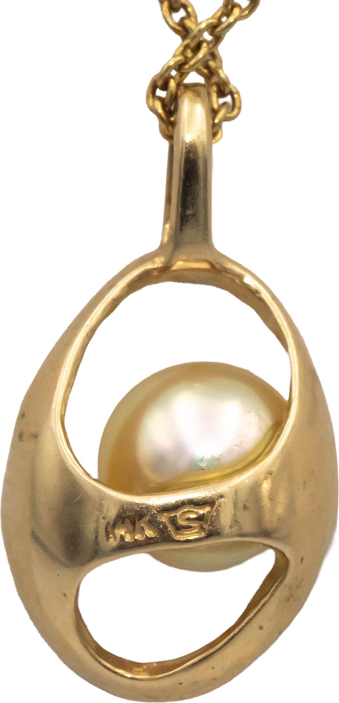 14k Yellow Gold Jewelry 6.5mm Pearl Solitaire Abstract Pendant Necklace Chain