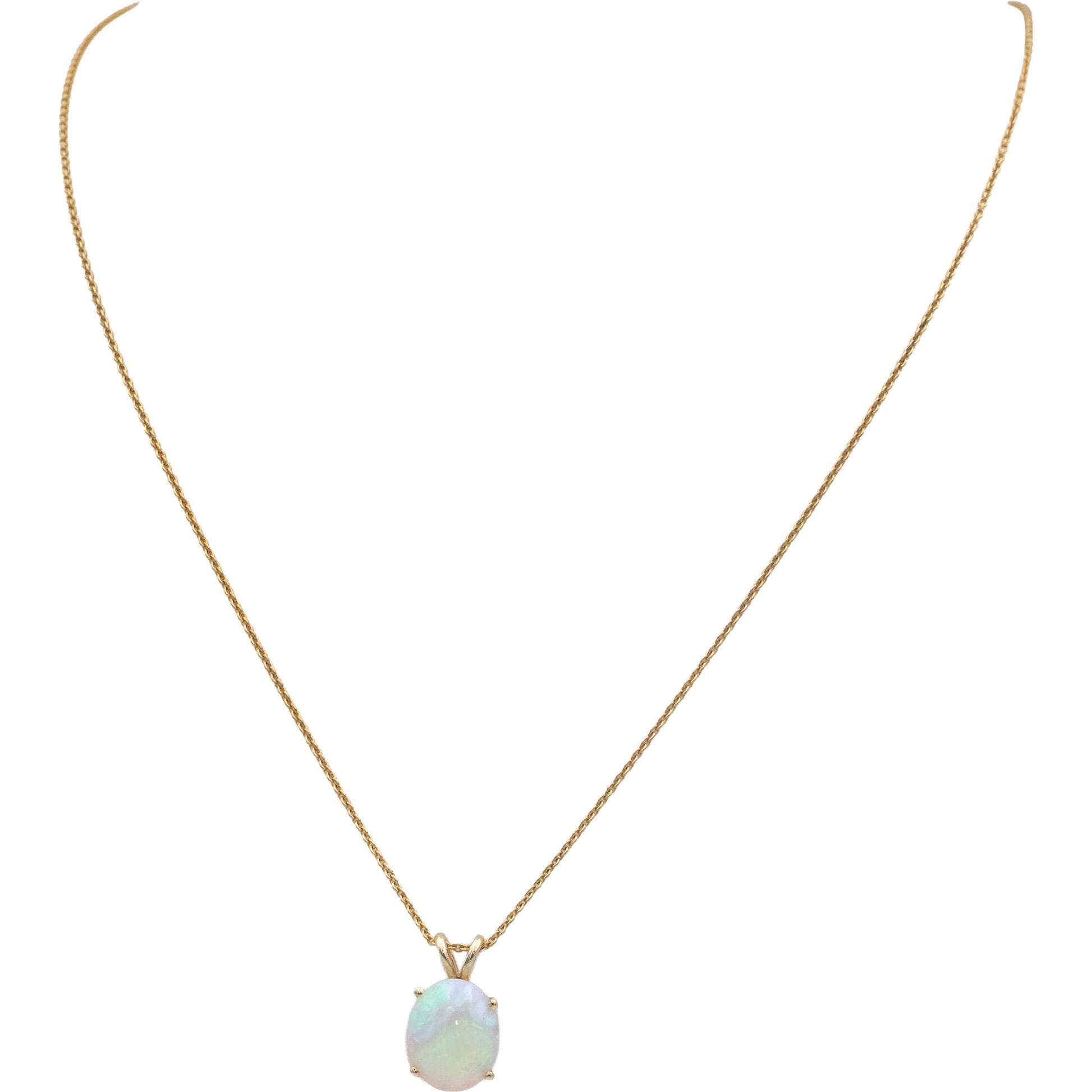 14k Yellow Gold 2.85CT Oval Cabochon Opal Solitaire Pendant Necklace Chain