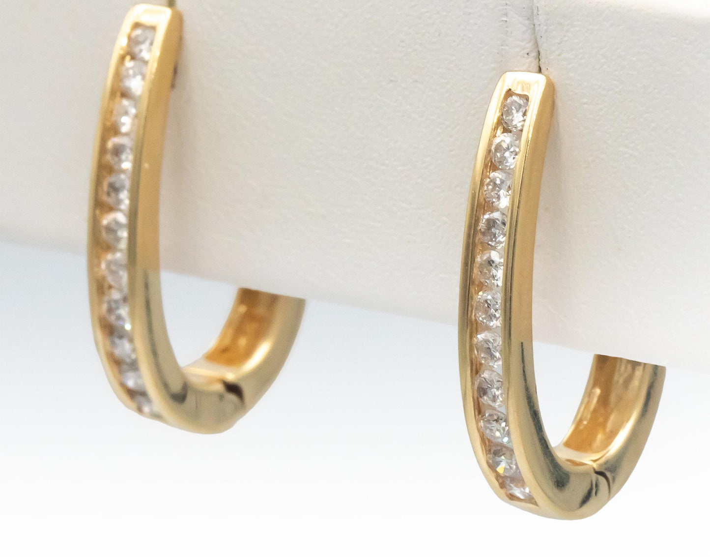 14k Yellow Gold 0.75CT Round Cut Channel Set Diamond Hoop Earrings