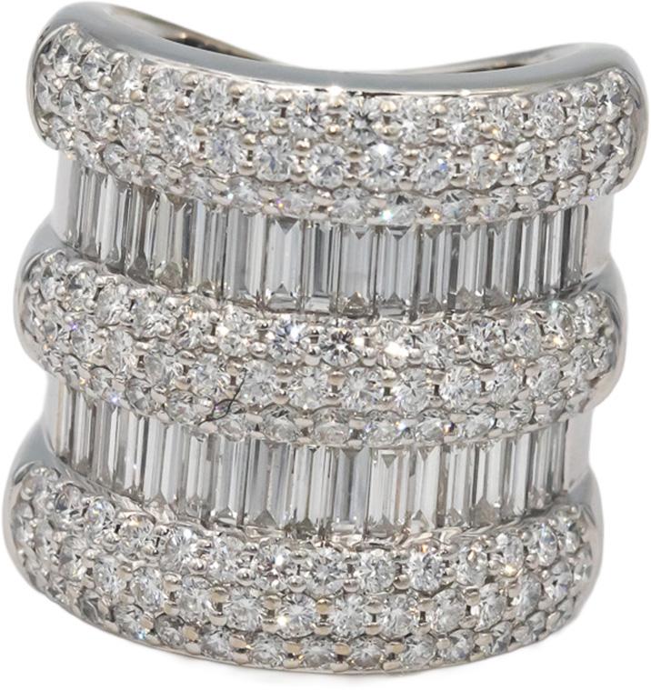 Diamond 18k White Gold Round Baguette Cluster 5 Row Wide Band Ring 5.0CT Size 7
