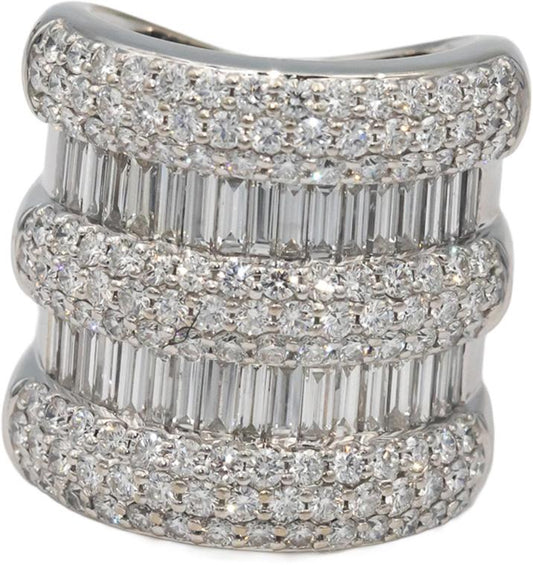 Diamond 18k White Gold Round Baguette Cluster 5 Row Wide Band Ring 5.0CT Size 7