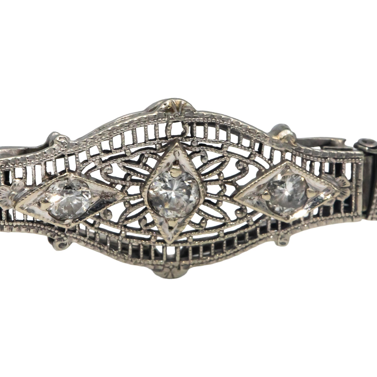 Vintage Antique 10k White Gold Diamond Filigree Fancy Link Bracelet 0.50CT
