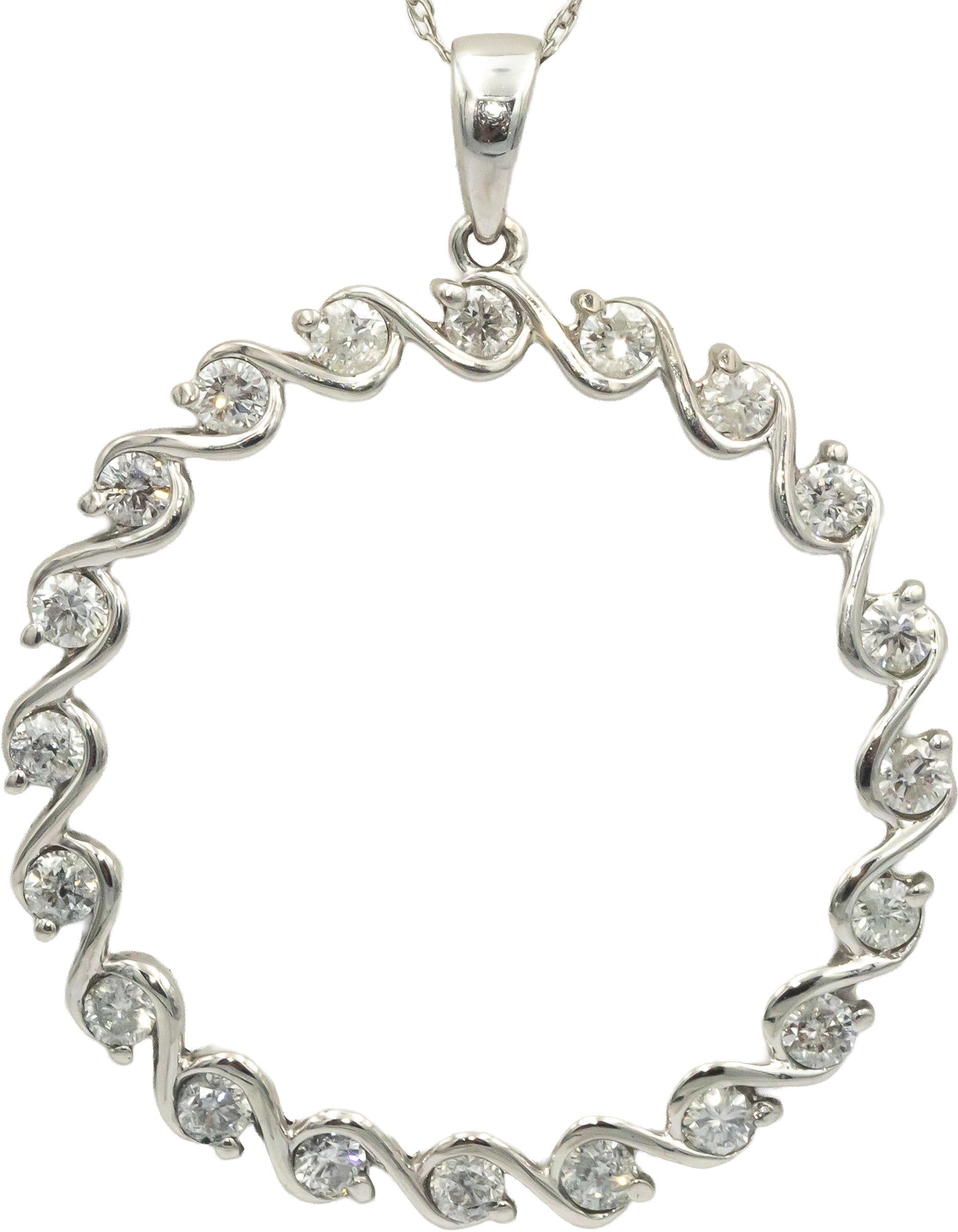 Diamond Round Cut 14k White gold Jewelry Swirling Circle Pendant Necklace 1.0CT